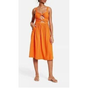 FE Noel x Target Dress Womens XXL 2XL Orange Double Cut Out Midi Linen Blend